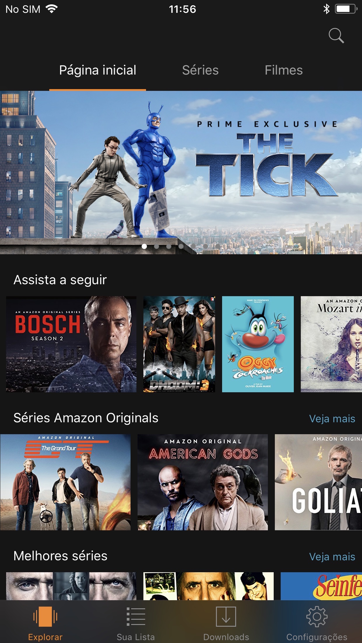 Screenshot do app Amazon Prime Video