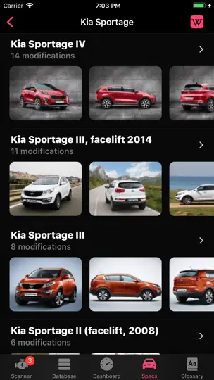 Capture d'écran de KIA OBD App sur iPhone 9