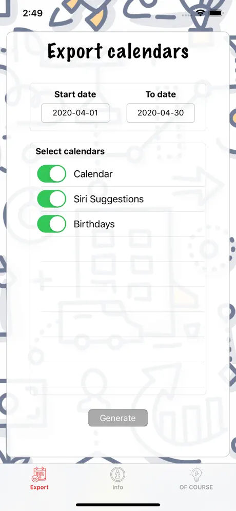 Export calendars