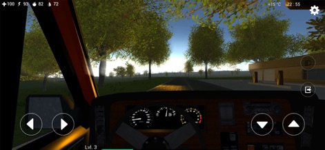 Ocean Is Home: Survival Island - This screenshot captures the immersive first-person view from inside a vehicle, showcasing the detailed dashboard and the open roads for exploration.