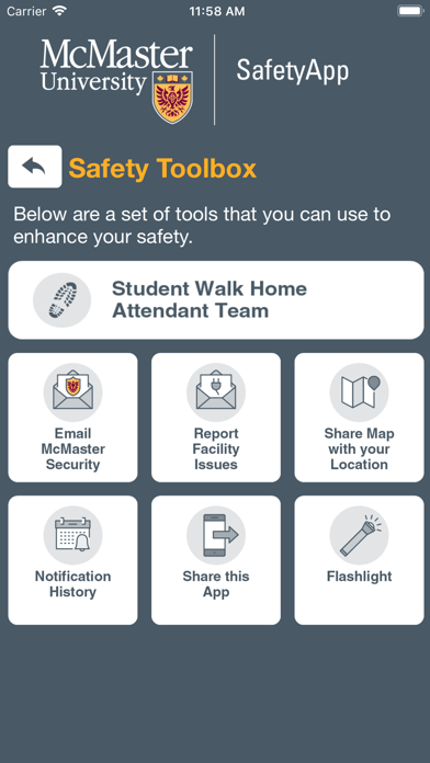 McMaster SafetyApp Screenshot