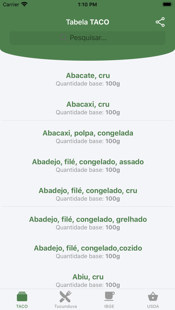Taco App Tabela Nutricional App for iPhone Free Download Taco App