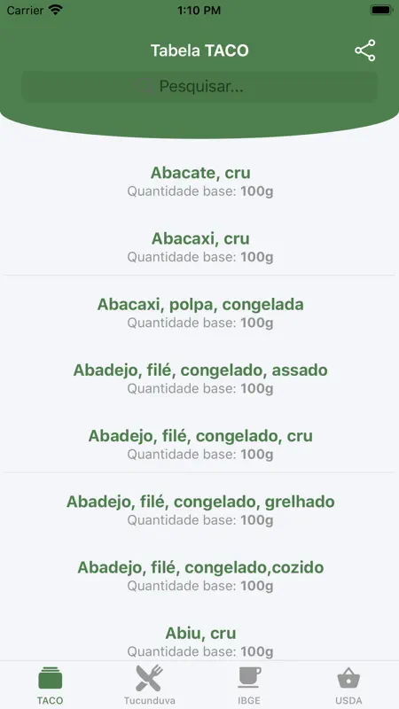 Taco App: Tabela Nutricional screenshot 1 of 6