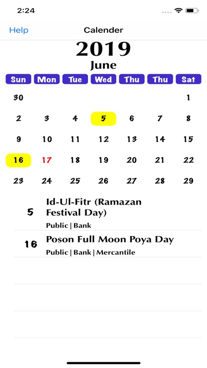 Sri Lankan Calendar