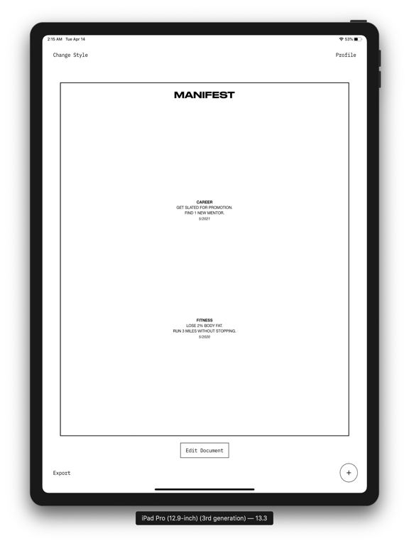 Manifest Life Planner iPad screenshot 1 - Lifestyle app