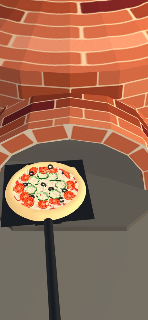 Pizzaiolo! - This scene captures the moment a freshly topped pizza enters the rustic brick oven, skillfully guided by a classic pizza peel, ready for baking.