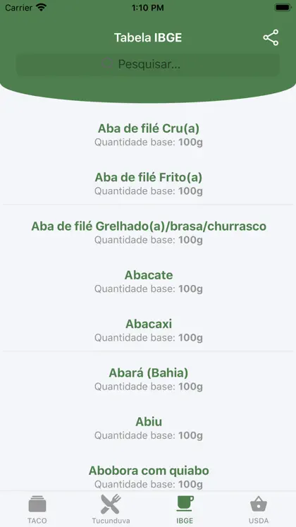 Captura de tela 3 de 6 de Taco App: Tabela Nutricional