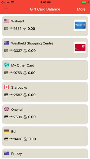 Скриншот Gift Card Balance (GCB) на iPhone 3