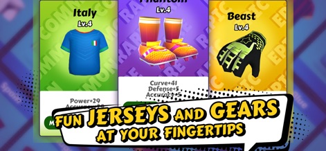 Perfect Kick 2 - Explore an extensive collection of detailed jersey designs and equip various gears, each offering unique stat boosts for strategic customization.