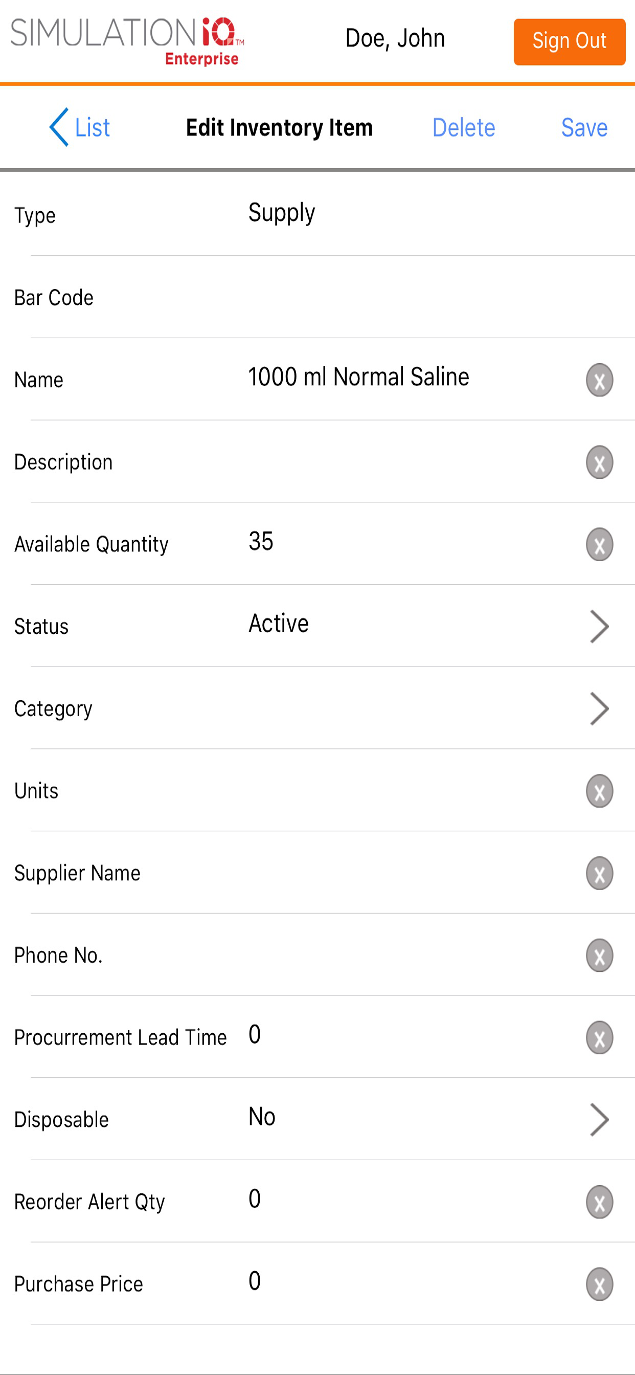 SimINVENTORY screenshot 2