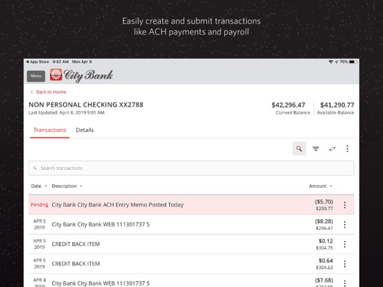 City Bank Business iPad screenshot 3 - Finance app