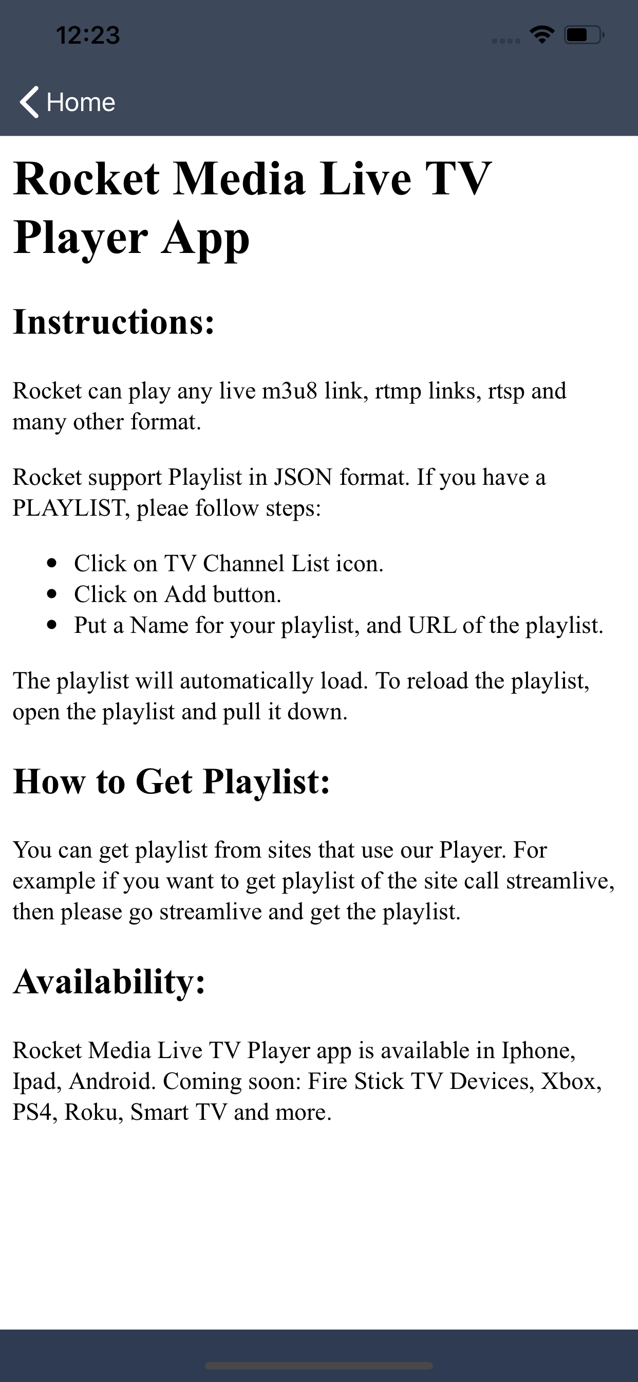 Rocket Media Live TV Player