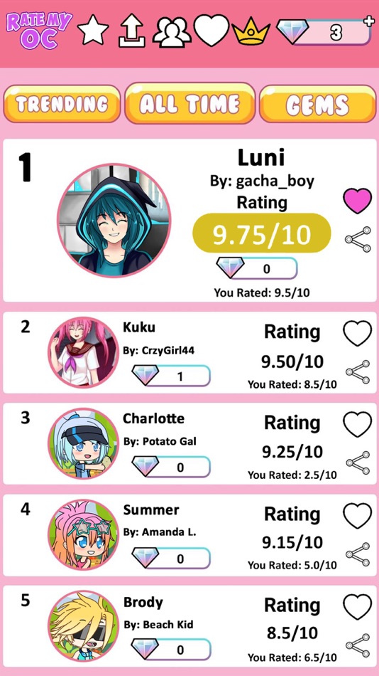 #7. Rate My OC (iOS) 由: Lunime Inc.