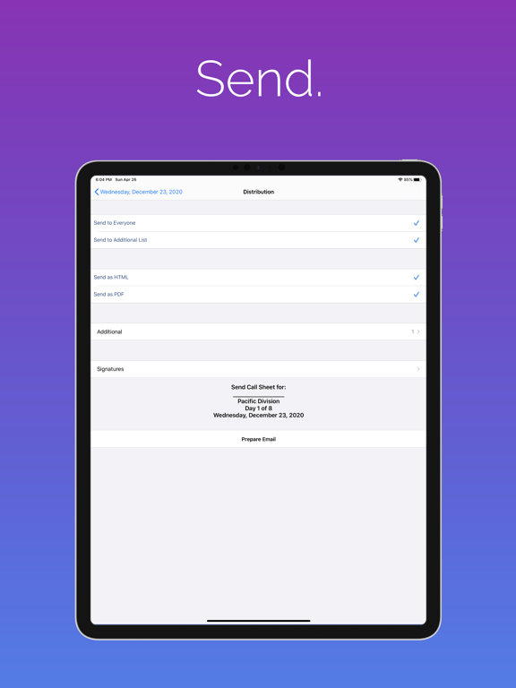 Pocket Call Sheet iPad screenshot