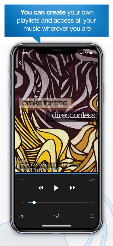 4shared Mobile - Experience seamless audio playback with the app's integrated playback controls and dedicated playlist icon, ensuring users can manage their music effortlessly.
