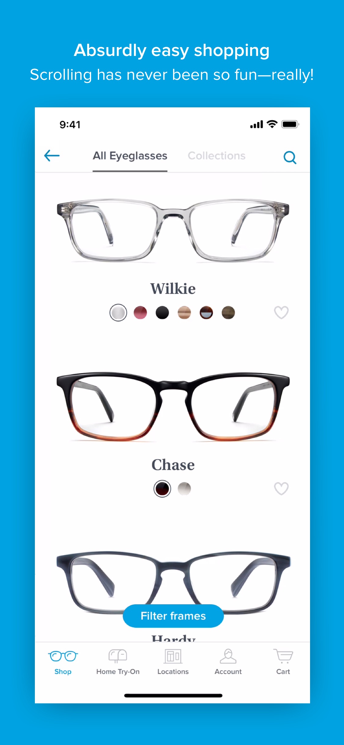 Screenshot do app Glasses by Warby Parker