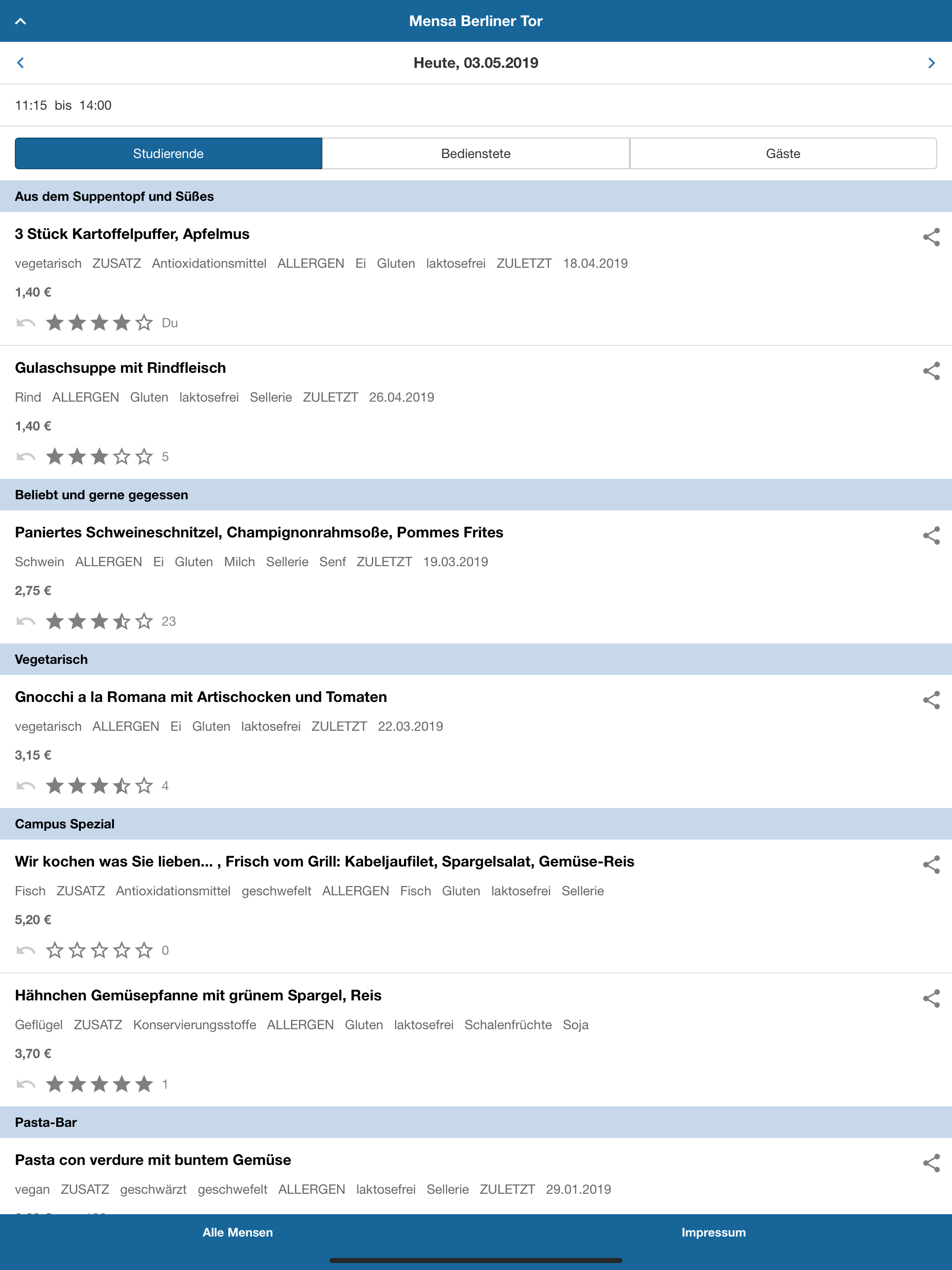 iMensa Mensa Speiseplan