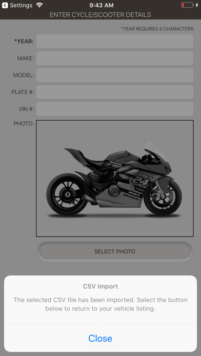 Motorcycle Maintenance Log Screenshot