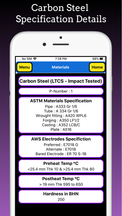 ASME Materials and Electrodes Screenshot