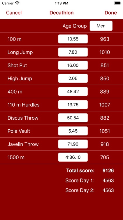 Athletics Score Calculator