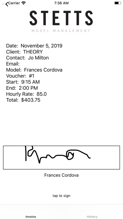Stetts Models Voucher Tracking Screenshot