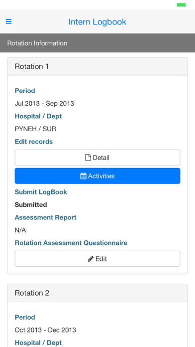 Medical Intern Logbook Screenshot
