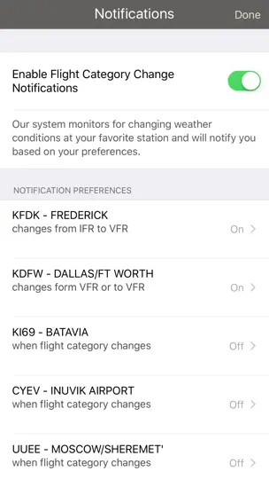 Captura de pantalla de METARs Aviation Weather en iPhone 4