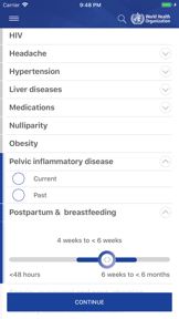 WHO Contraception tool screenshot