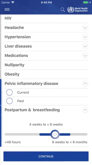 WHO Contraception tool screenshot 1
