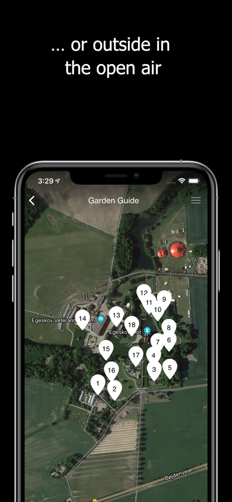 Useeum - The app facilitates outdoor exploration with an intuitive map interface featuring numerous numbered pins indicating points of interest.