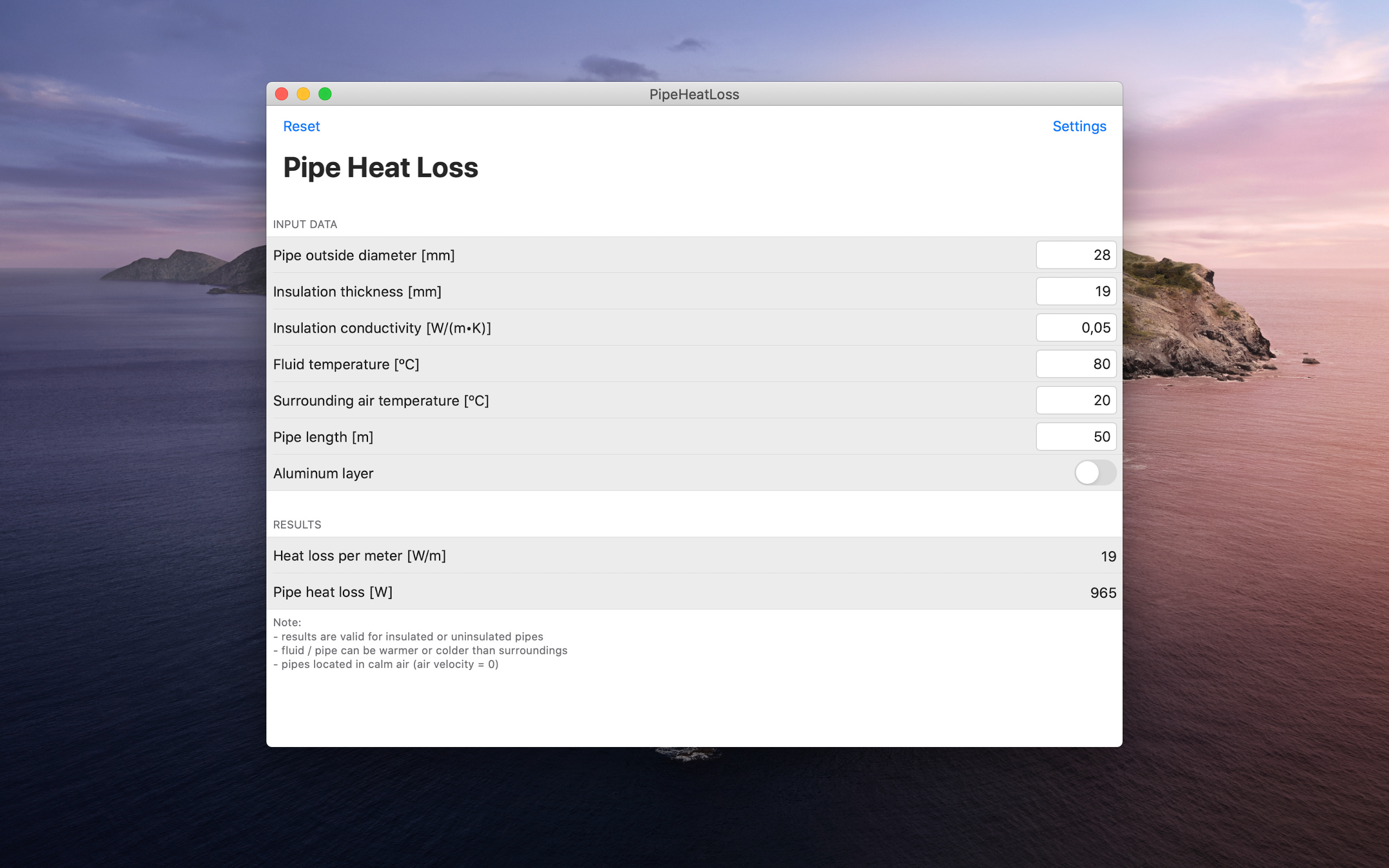 Pipe Heat Loss