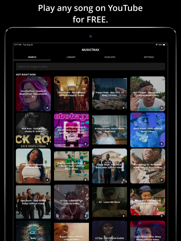 Musictrax - Unlimited Music iPad screenshot 1 - Entertainment app