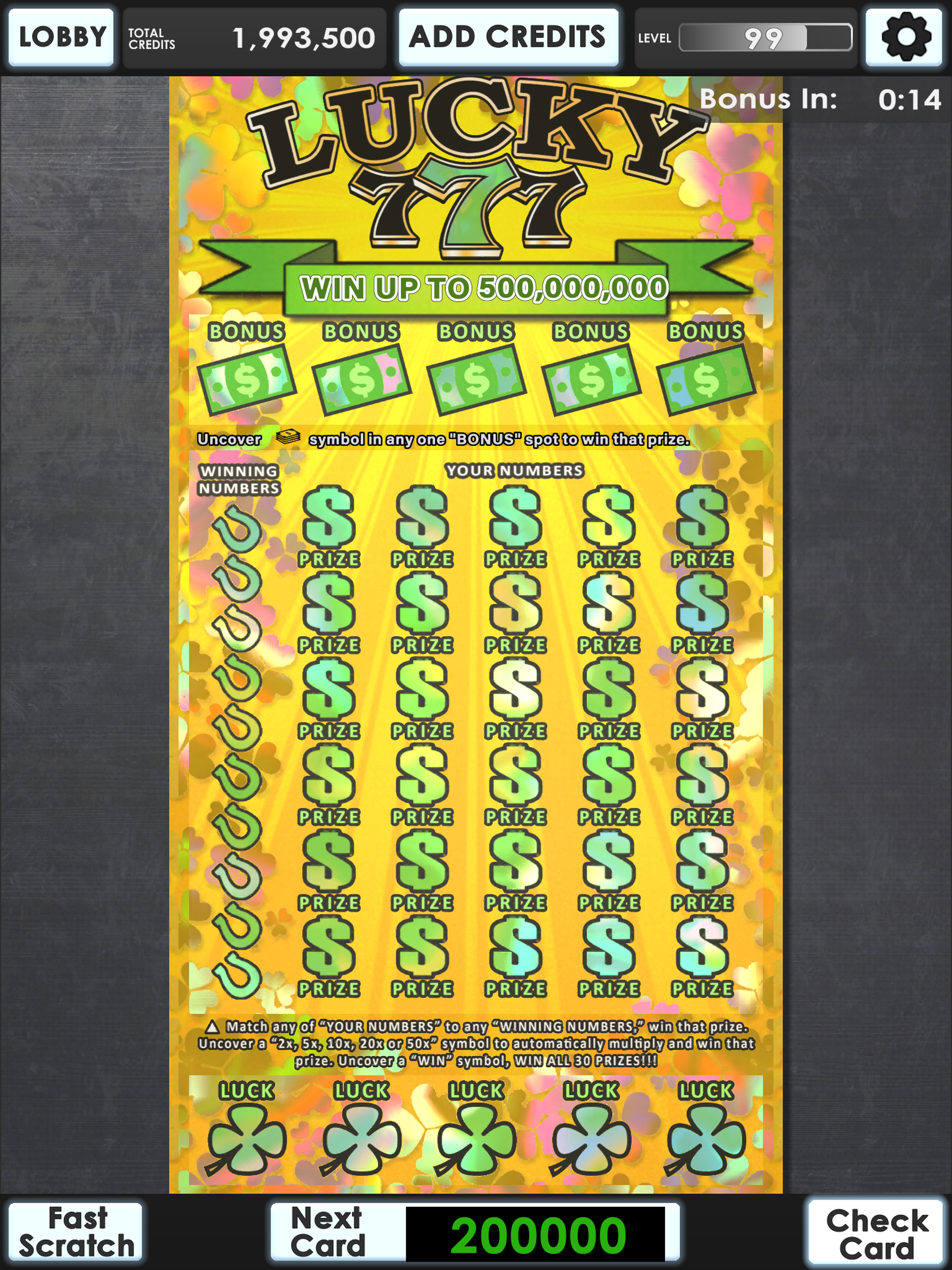 Lucky Lottery Scratchers