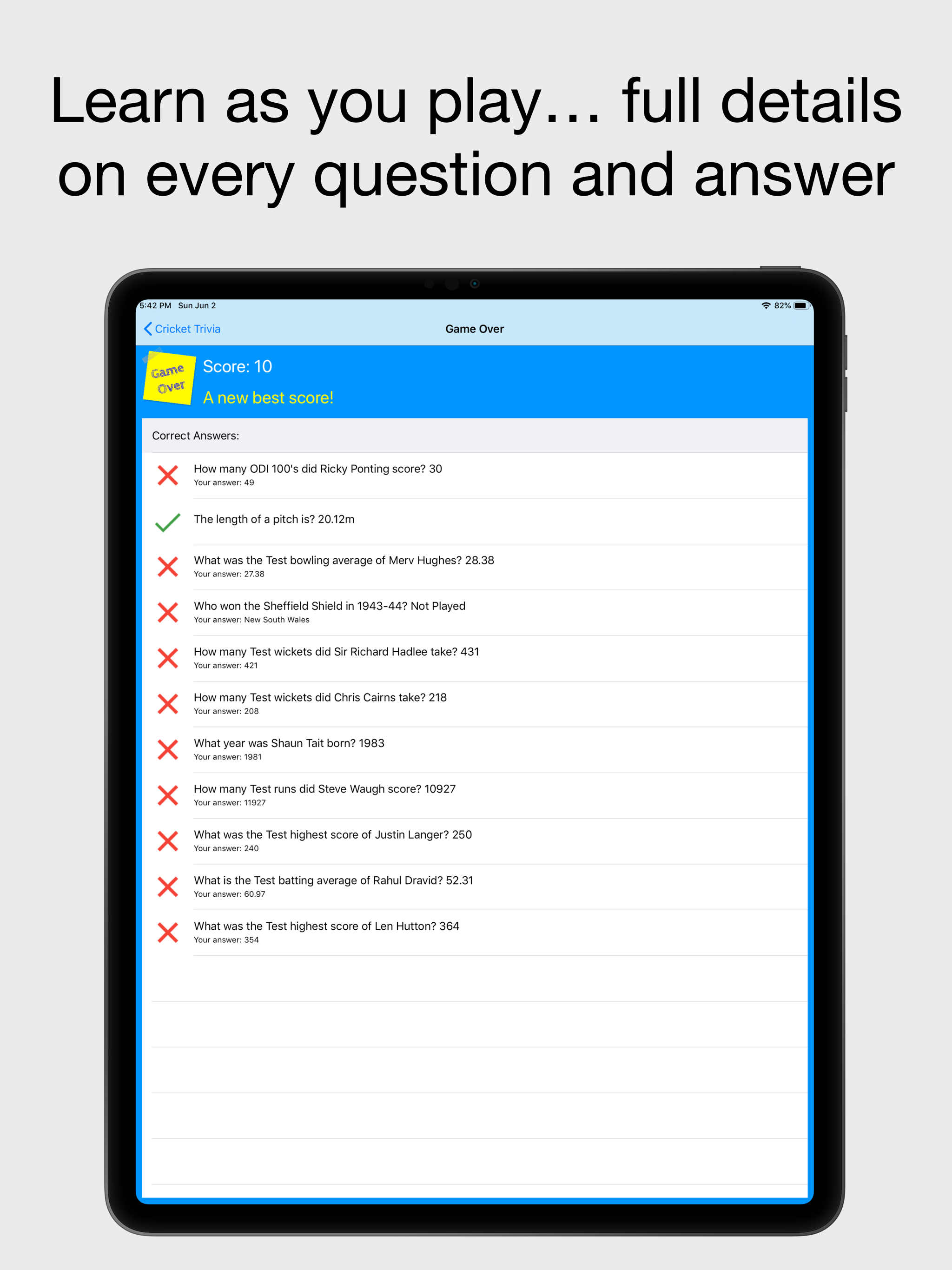 Cricket Trivia - Quiz Game