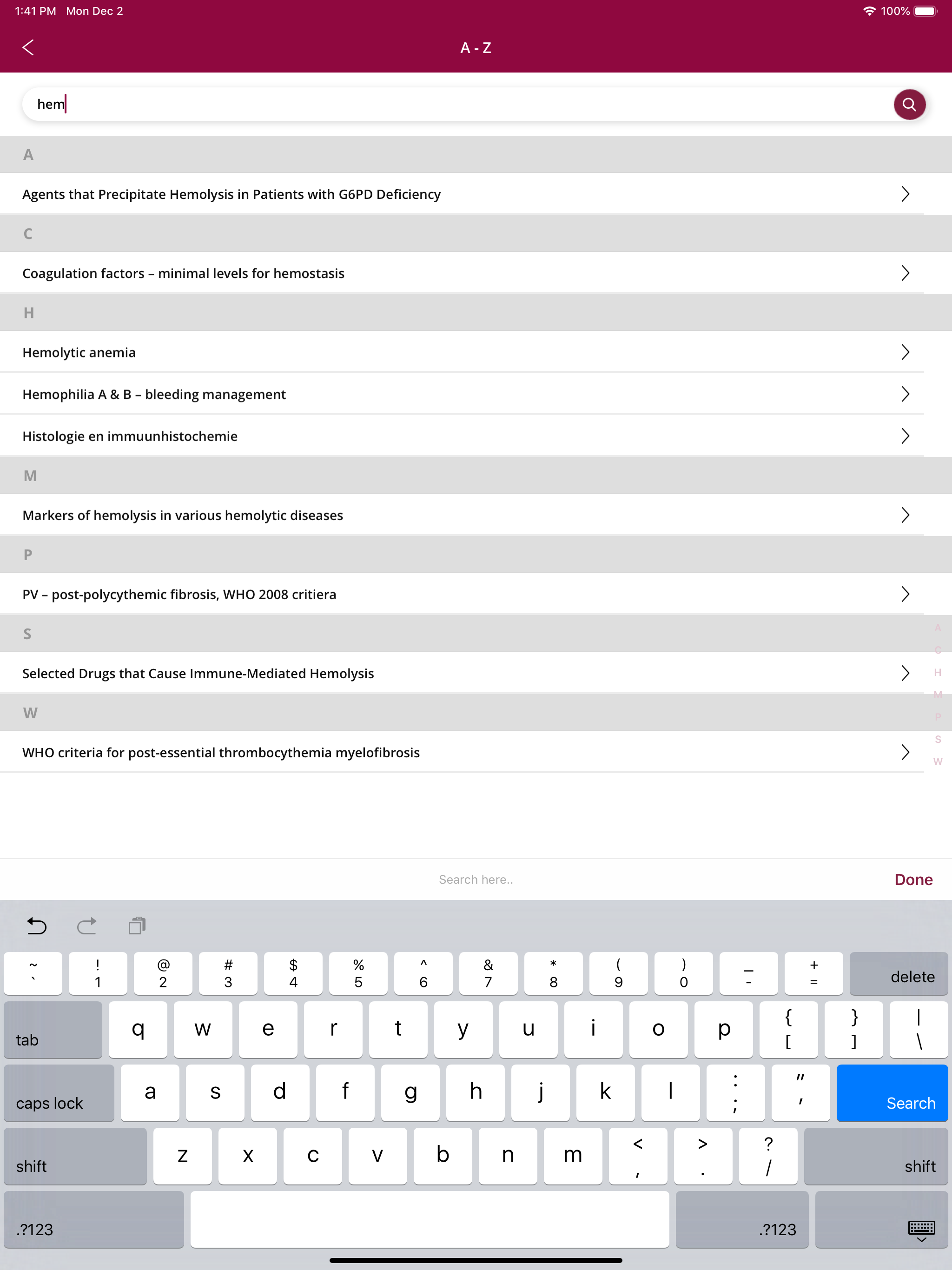 Hematology app