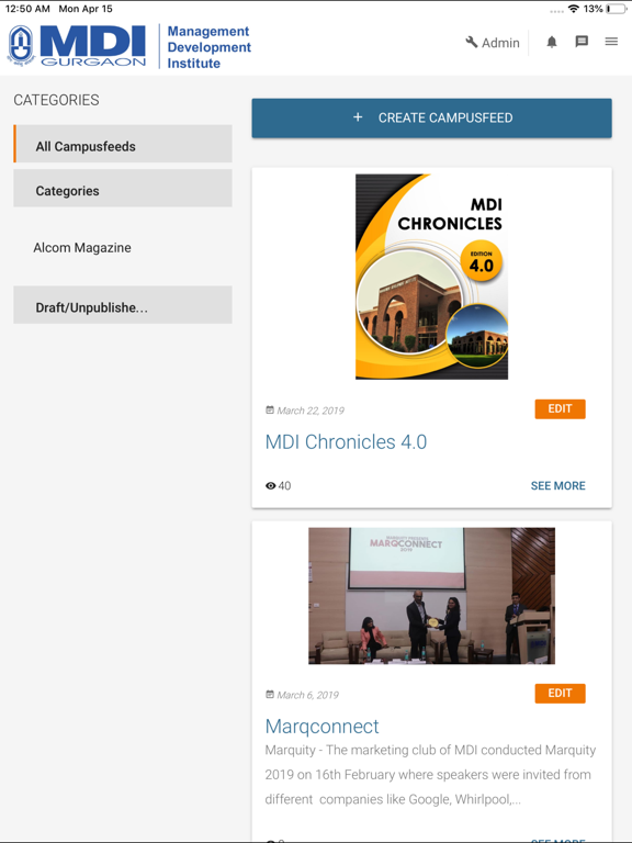 MDI Alumni iPad screenshot