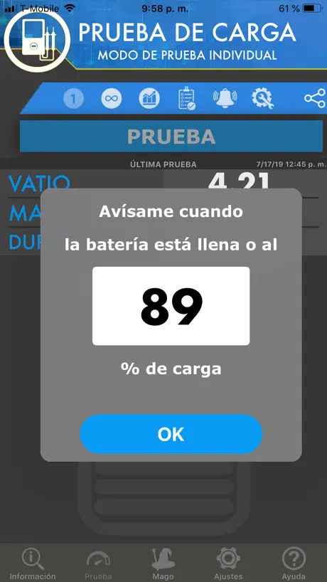 Ampere: información de bateria