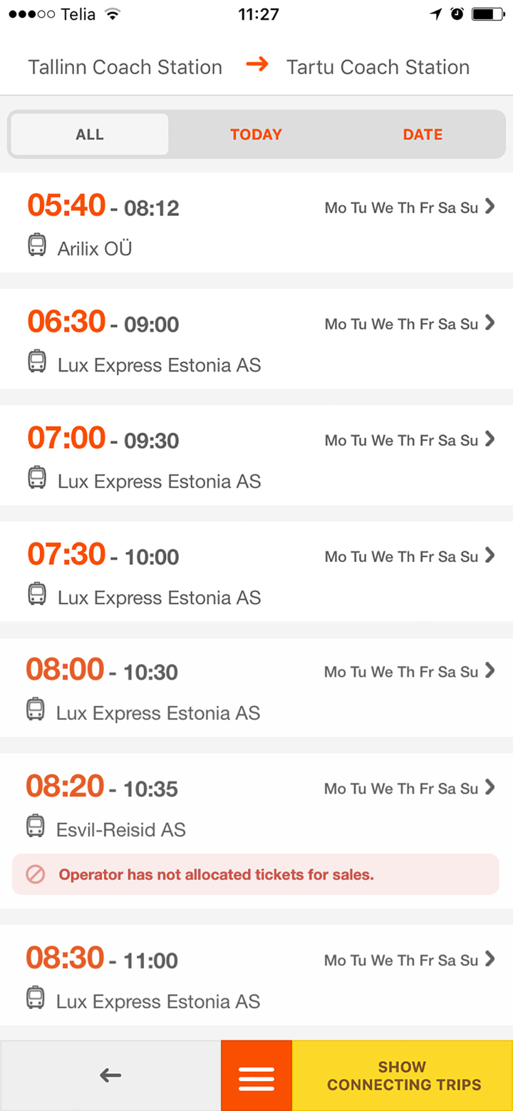 Tpilet bussipiletid screenshot 2