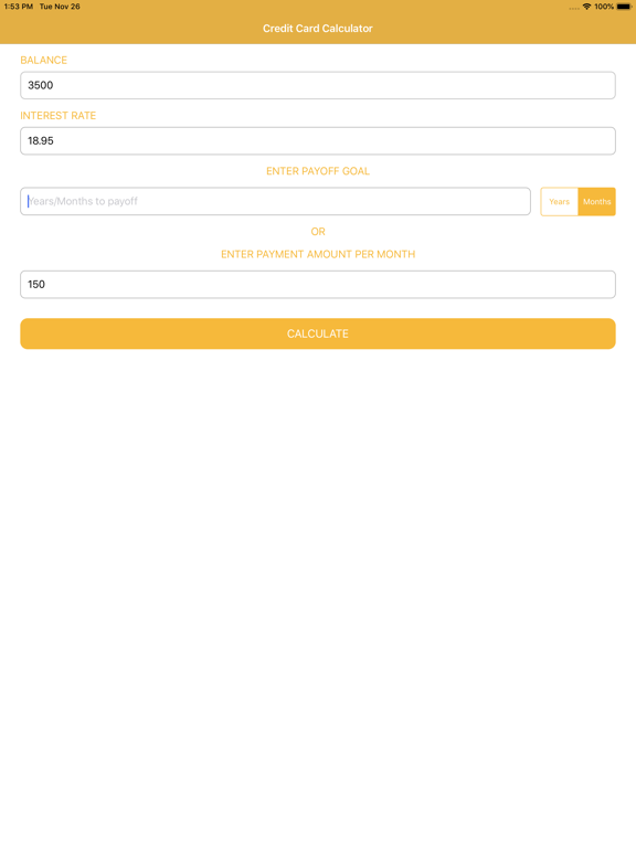 Credit Card Debt Payoff Calc iPad screenshot