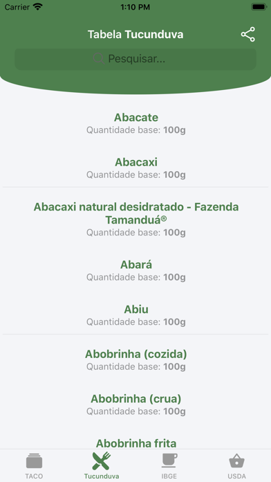 Taco App: Tabela Nutricional Screenshot