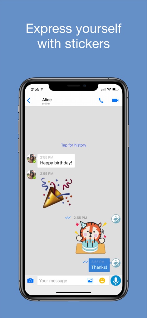 imo video calls and chat HD - The app offers a dynamic chat interface, allowing users to enhance their conversations with hundreds of free, vibrant stickers.
