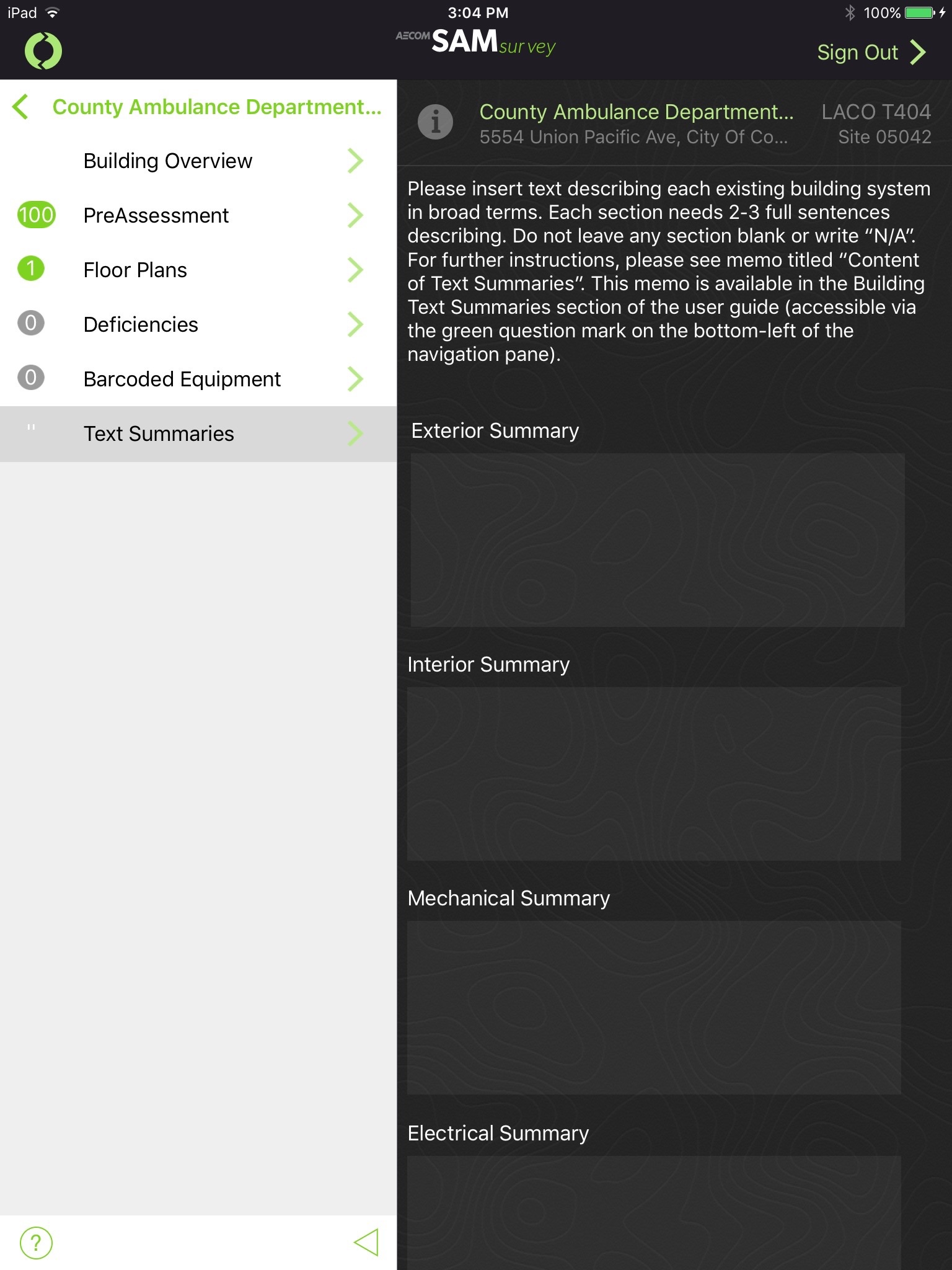 AECOM SAM Survey screenshot 3