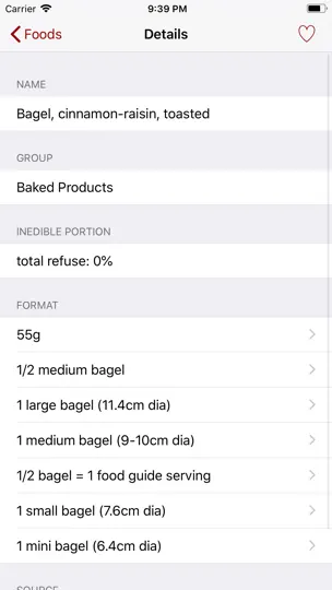 Captura de pantalla de Nutrients Canada en iPhone 4