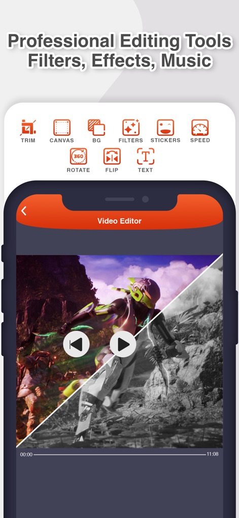 Screen Recorder: The recording - Unleash creativity with the app's comprehensive video editor, featuring powerful tools like 'Filters' and 'Text' for professional-grade content.