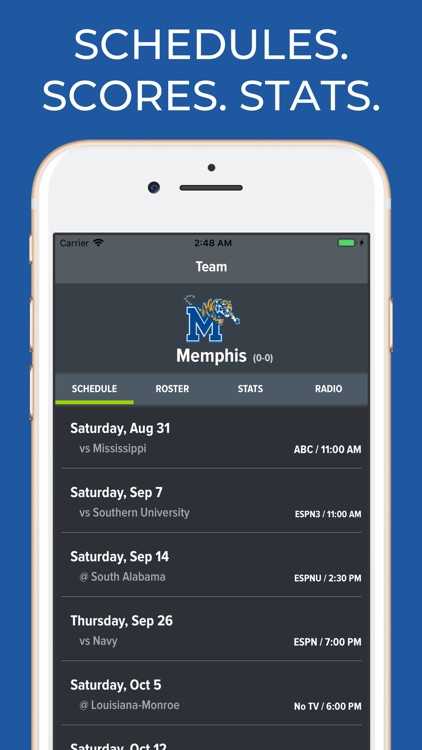 Memphis Football Schedules