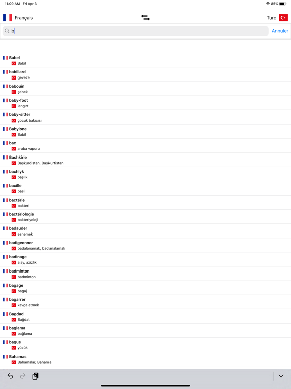 Dictionnaire Turc-Français iPad screenshot 5 - Reference app