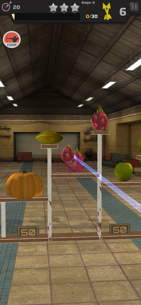 Arrow Master: Archery Game - Experience the satisfying splash effect as an arrow perfectly strikes a fruit target, demonstrating precise aim and impact.