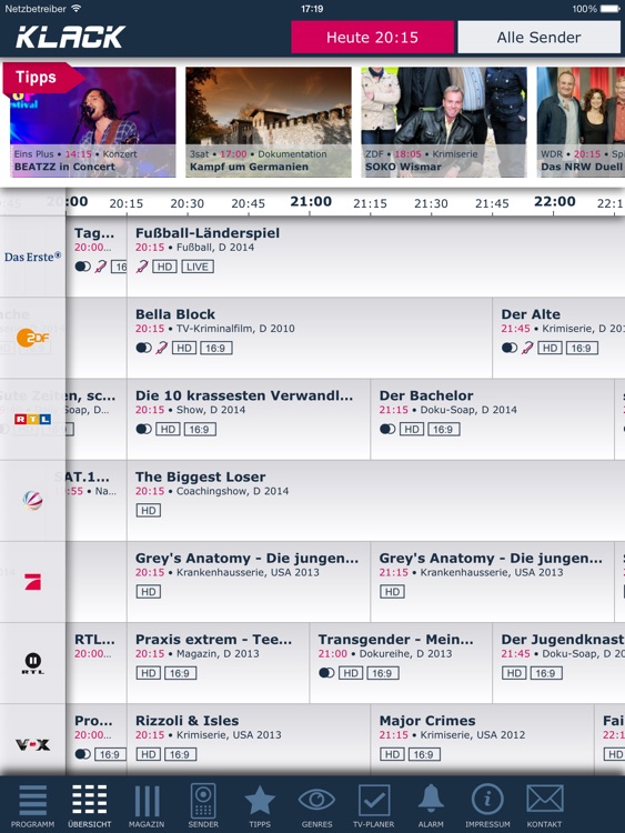 KLACK TV-Programm (Tablet)