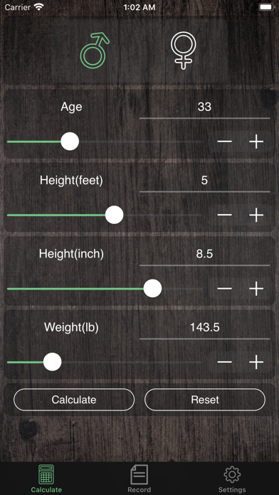 BMI&BMR Calculator Screenshot