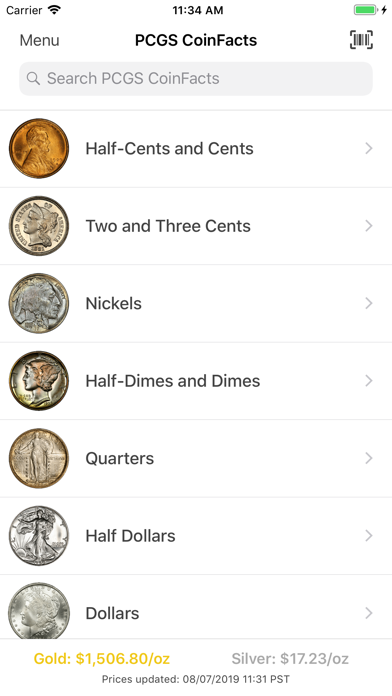 PCGS CoinFacts Coin Collecting Screenshot